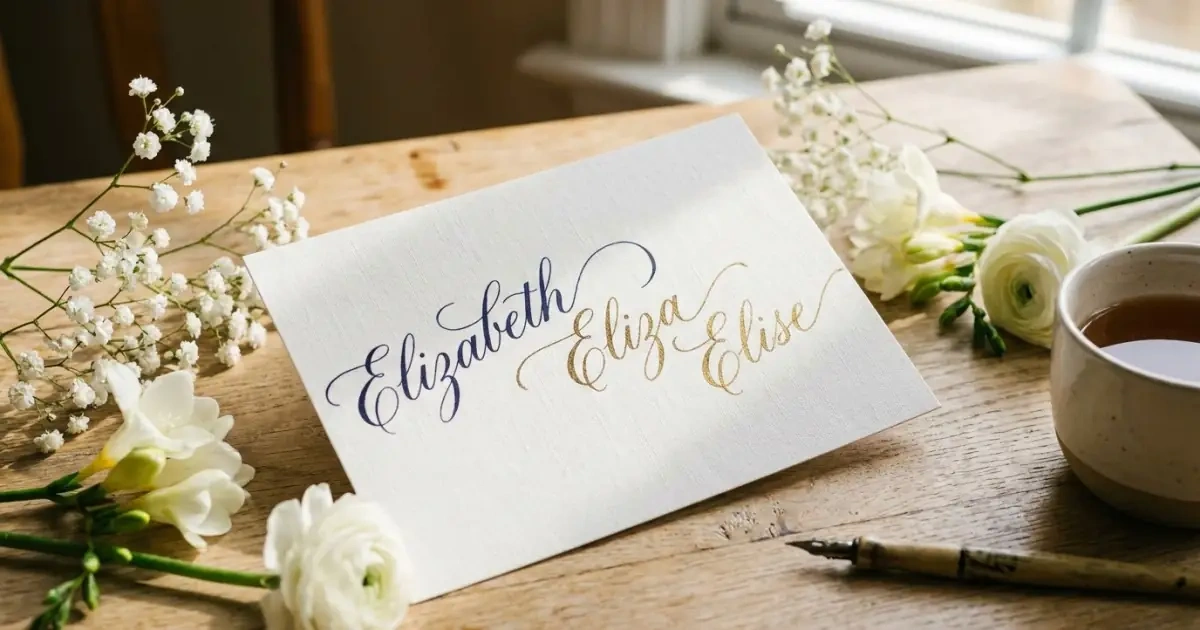 Elegant calligraphy showing a traditional family name transitioning beautifully into modern variants