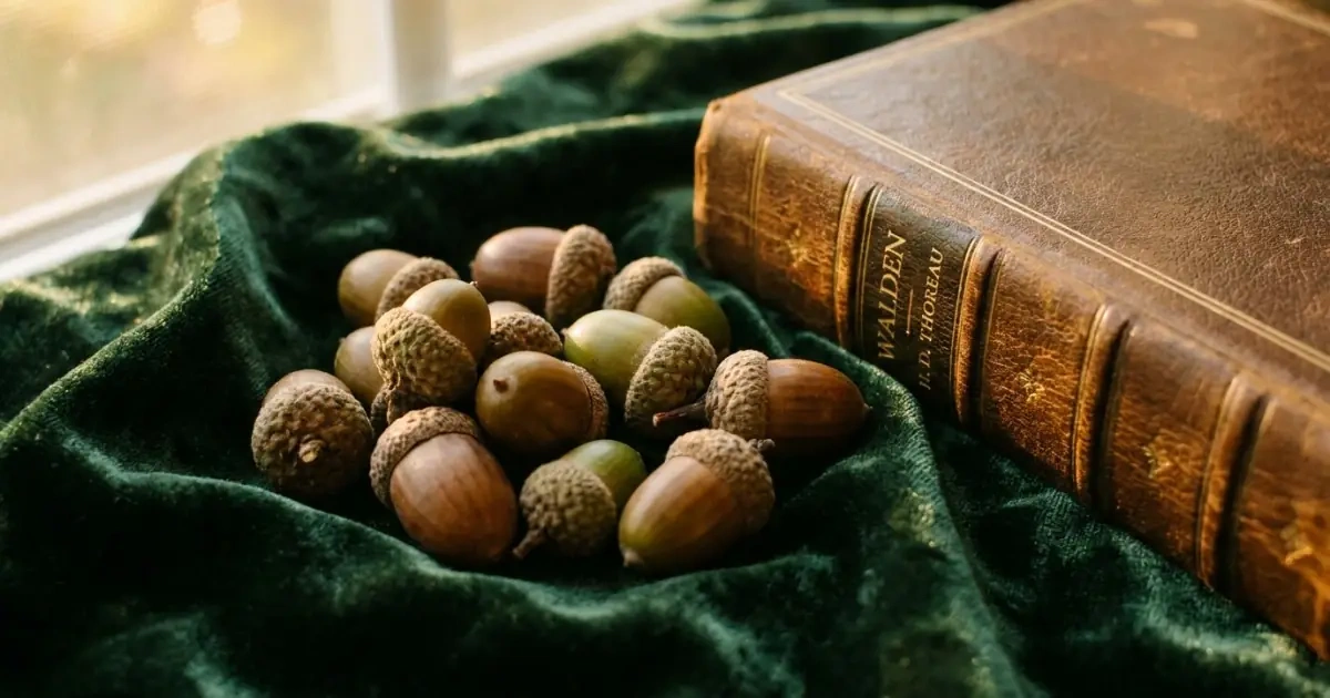 Oak acorns on velvet cloth showing timeless and popular baby middle name ideas.