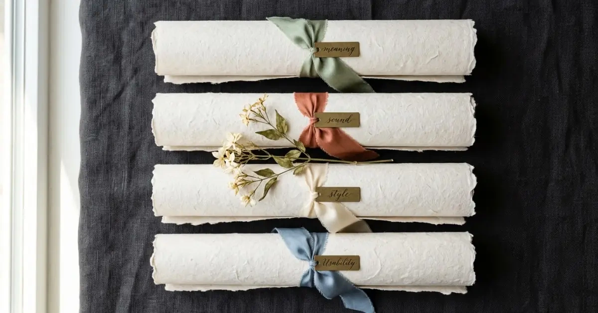 Four distinct paper scrolls tied with colorful silk ribbons, representing separate analytical categories.