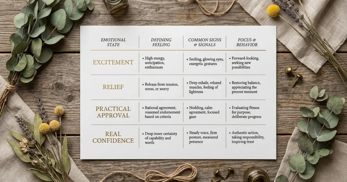 A decorative editorial comparison chart distinguishing naming excitement from real confidence