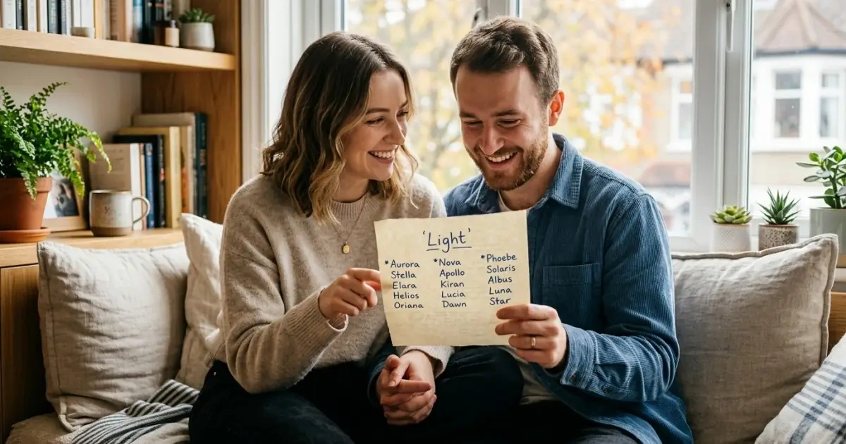 Young parents exploring a list of linguistic variants to balance meaning and style