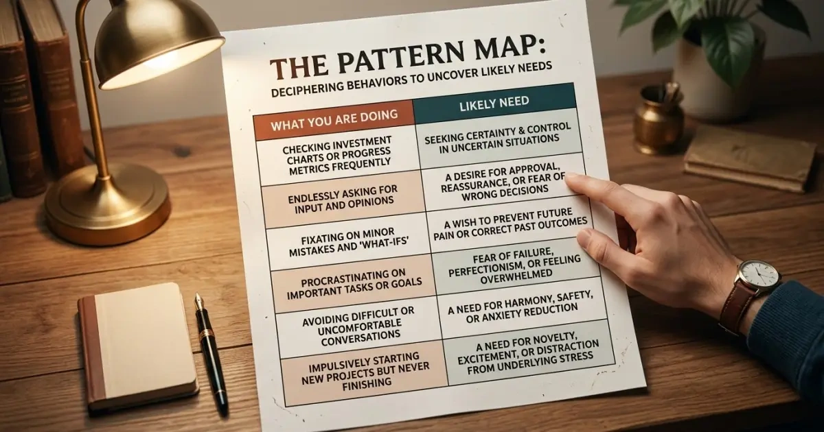 A psychological grid infographic identifying the search for reassurance over a name choice.