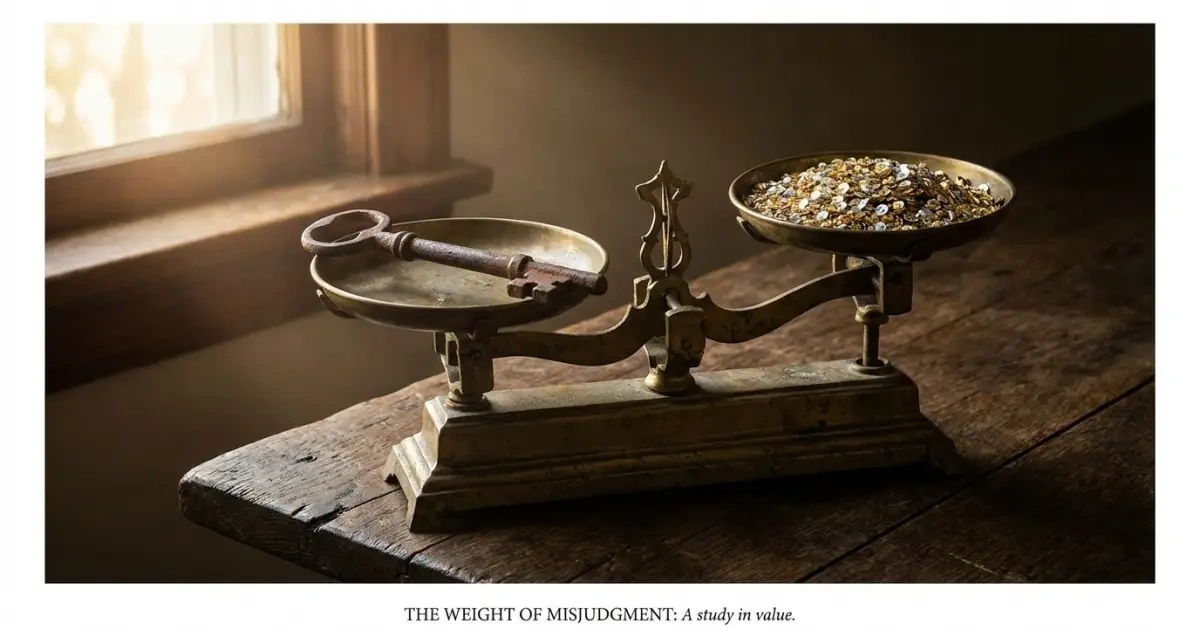 A vintage brass scale balanced unevenly symbolizing misjudgment in choosing trending baby names