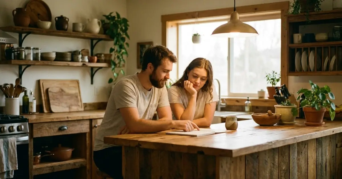 A young couple reviewing options together to catch spelling red flags early