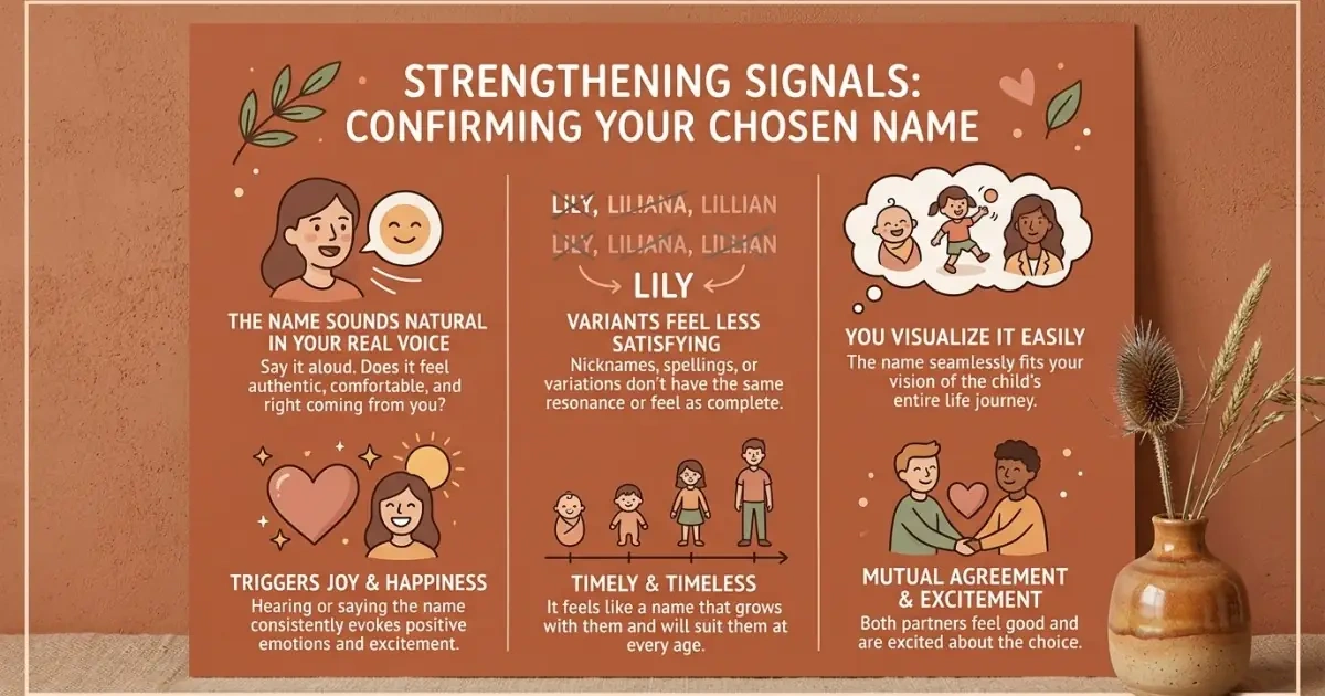An infographic chart displaying positive signs that a heritage name choice is getting stronger
