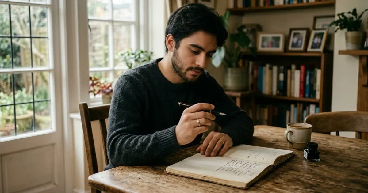 A man thoughtfully reflecting on a family name list to balance tradition and freedom