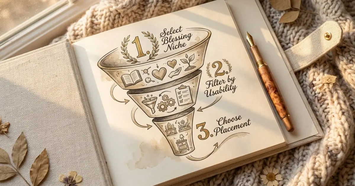 A linen binder infographic demonstrating a shortlist method for baby names that mean blessing