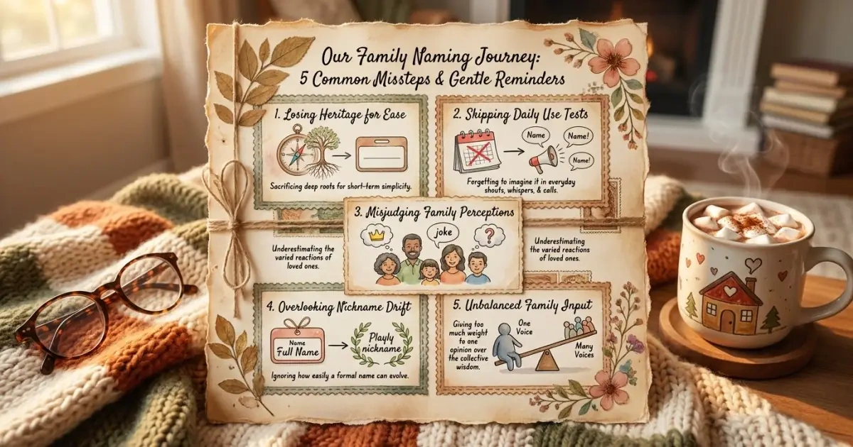 A beautifully illustrated scrapbook page detailing five common bilingual naming mistakes
