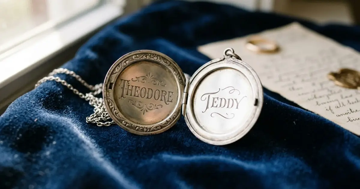 An open silver locket showing a formal name on one side and its warm nickname on the other.