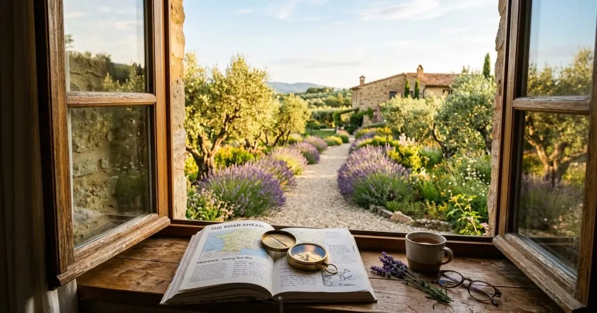 A sunlit windowsill with an open guidebook suggesting next steps in choosing strong baby names.