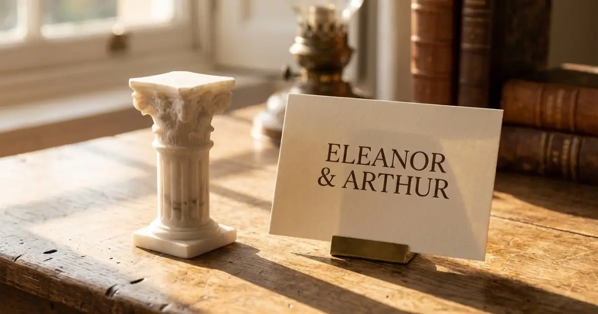 A miniature marble pillar standing next to classic baby middle name ideas.