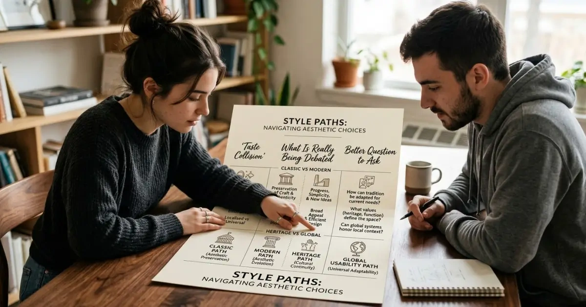 A style comparison infographic table detailing conflicts between classic, modern, and heritage naming styles
