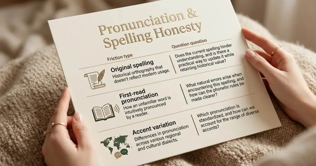 An infographic list outlining pronunciation and spelling friction points for cultural names
