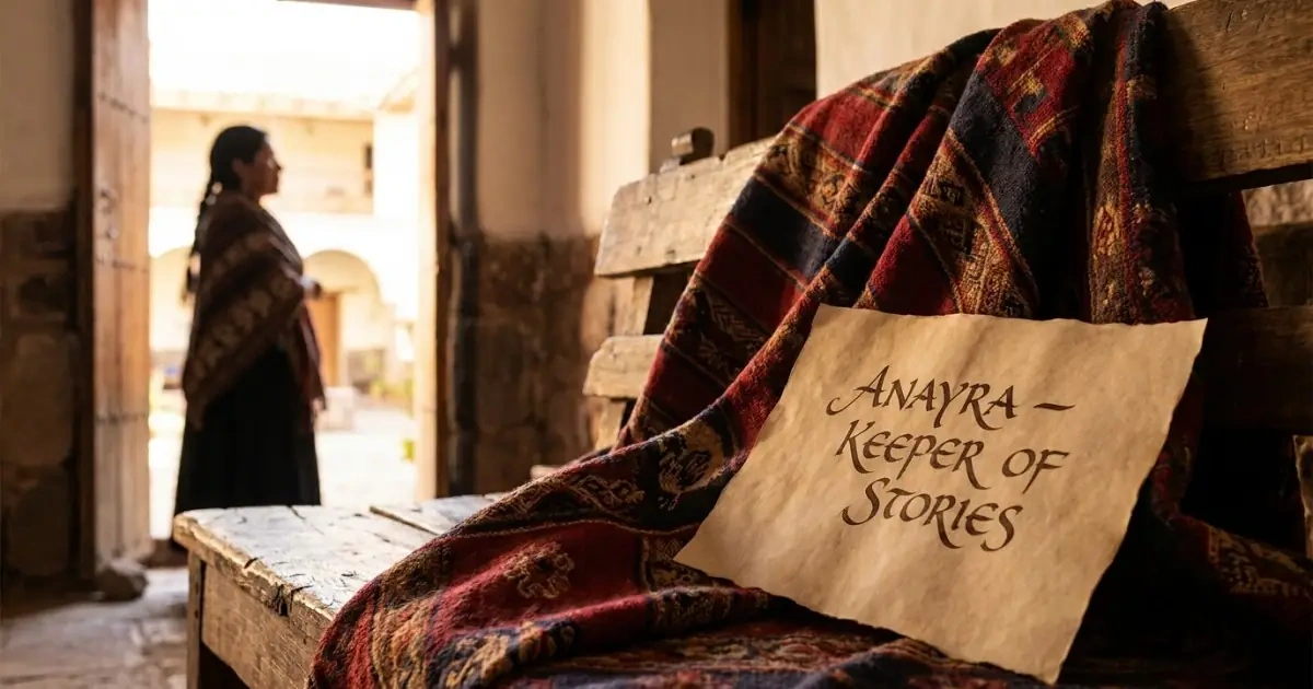 A beautifully written cultural name resting on traditional heritage textiles