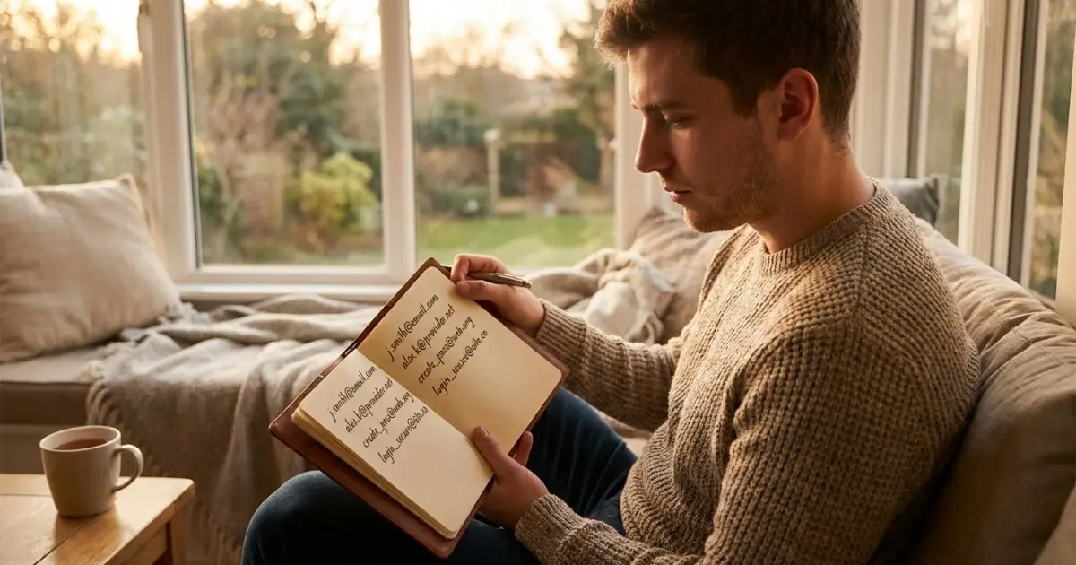 A person writing down digital name formats to avoid awkward initials