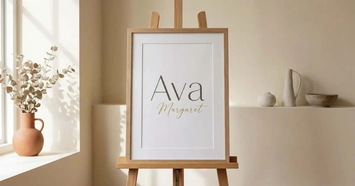 An elegant typographic print showing a modern first name balanced with a traditional middle name