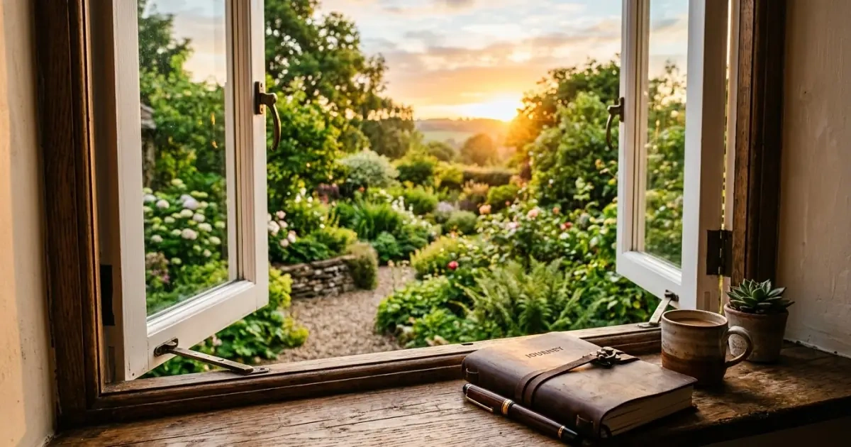 An open window and a closed journal symbolizing the next steps after a family heritage search
