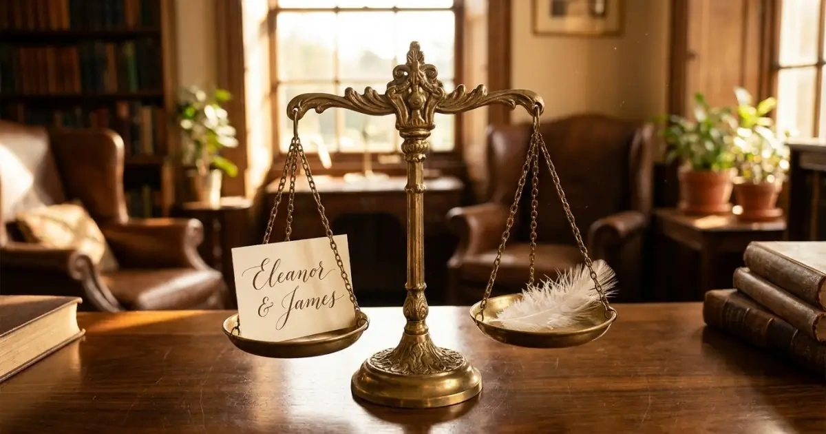 Vintage balancing scales representing the ideal first and middle name flow.