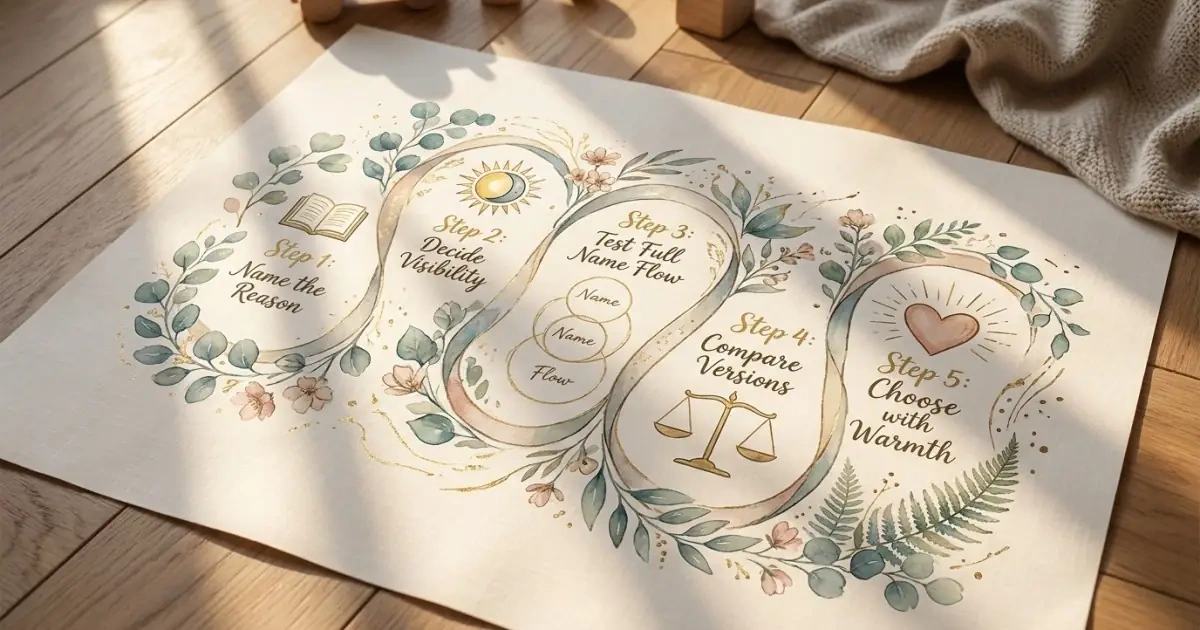 A beautifully illustrated five-step roadmap for choosing family names without pressure