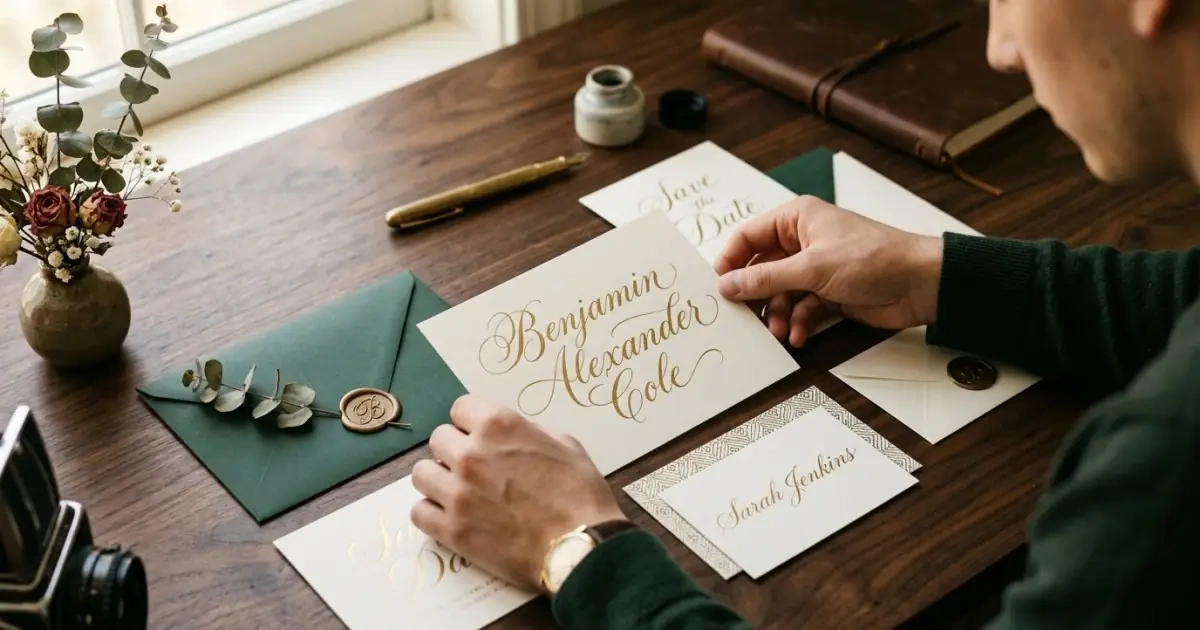 Full name combination laid out on elegant stationery testing the spoken flow