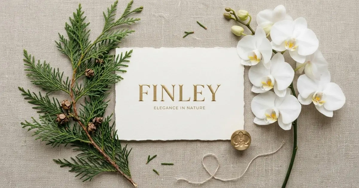 Embossed gold text of the name Finley representing gender-flexible surname names