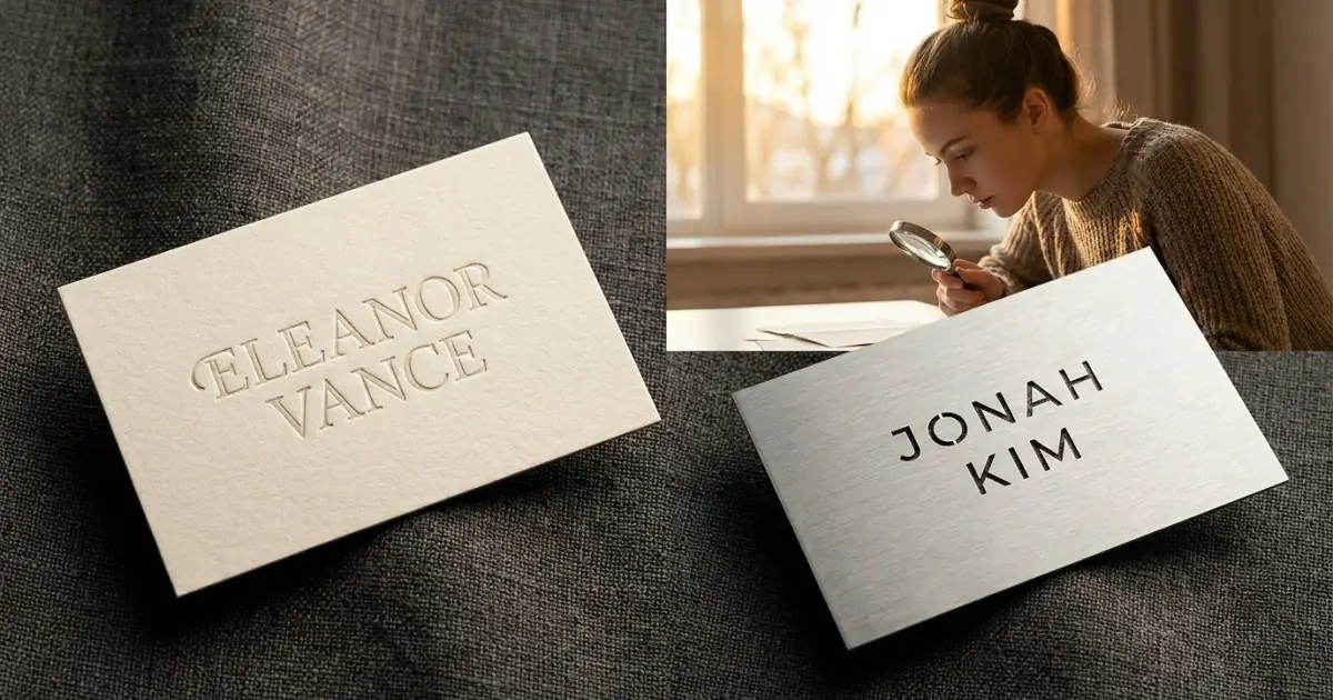 Two contrasting name card styles demonstrating classic versus trendy visual vibes