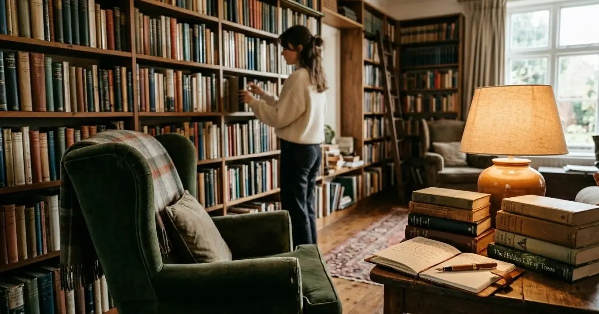 A warm cozy library corner representing thoughtful answers to common naming questions