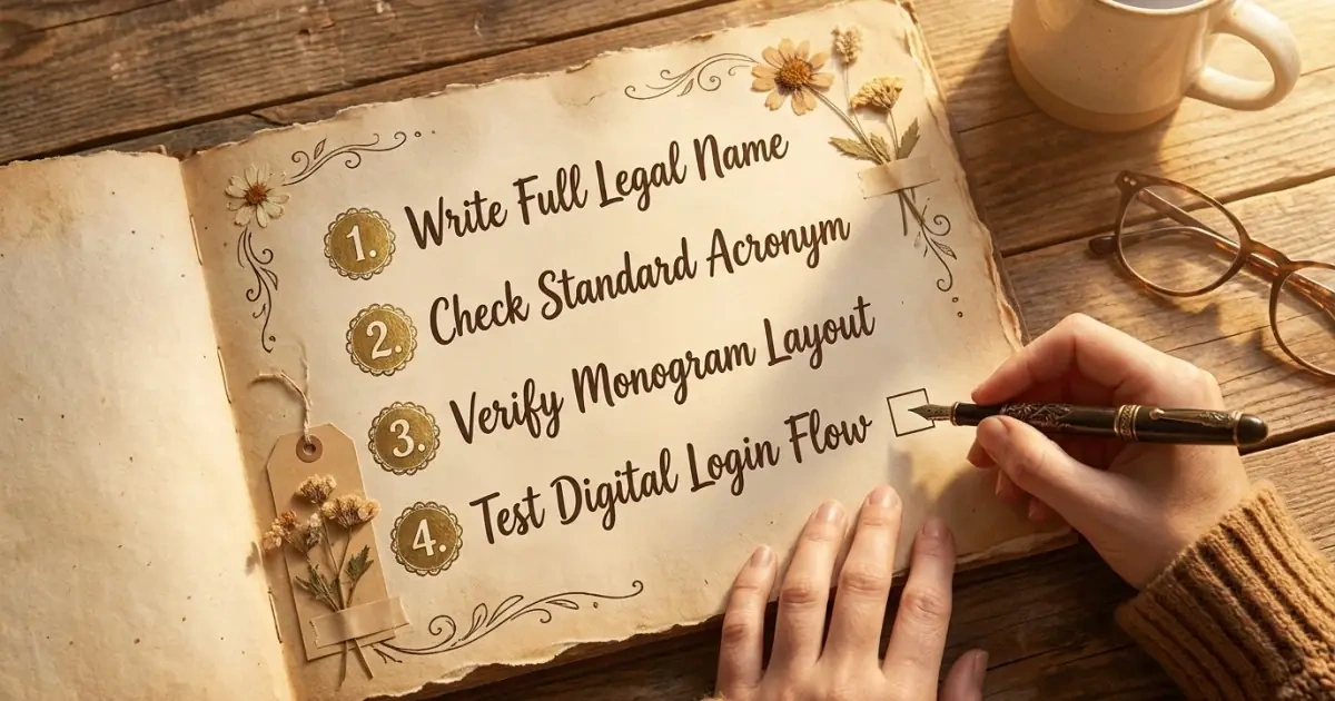 An infographic checklist showing how to check initials monograms and awkward combinations