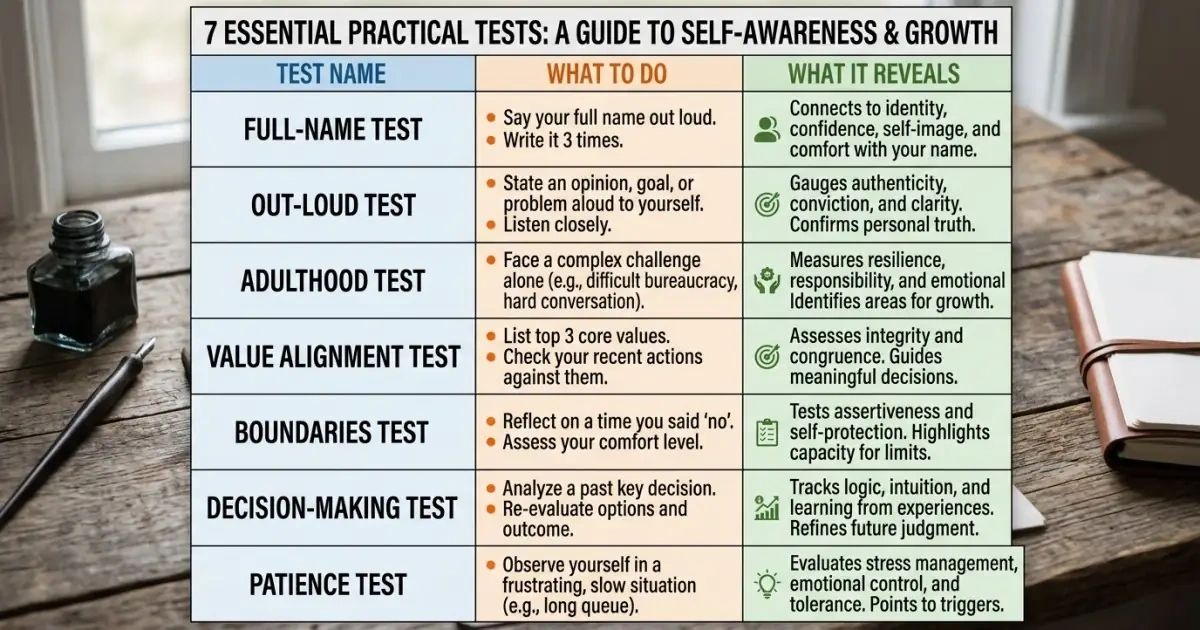 A detailed infographic grid outlining practical life tests for origin-based baby names