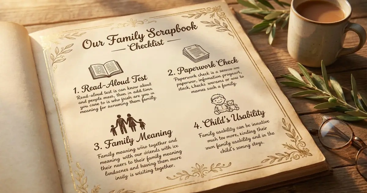 A beautiful scrapbook style checklist outlining the real-life tests for choosing a middle name.