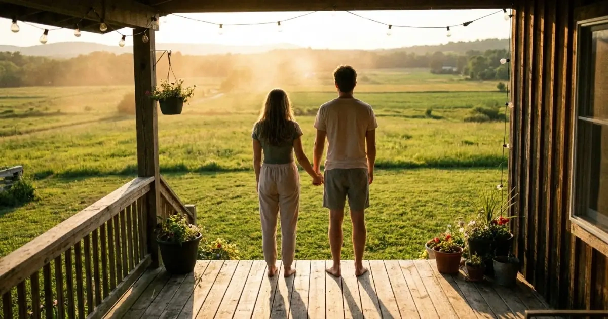 A young couple looking at a beautiful sunset, symbolizing the next steps in choosing a middle name.