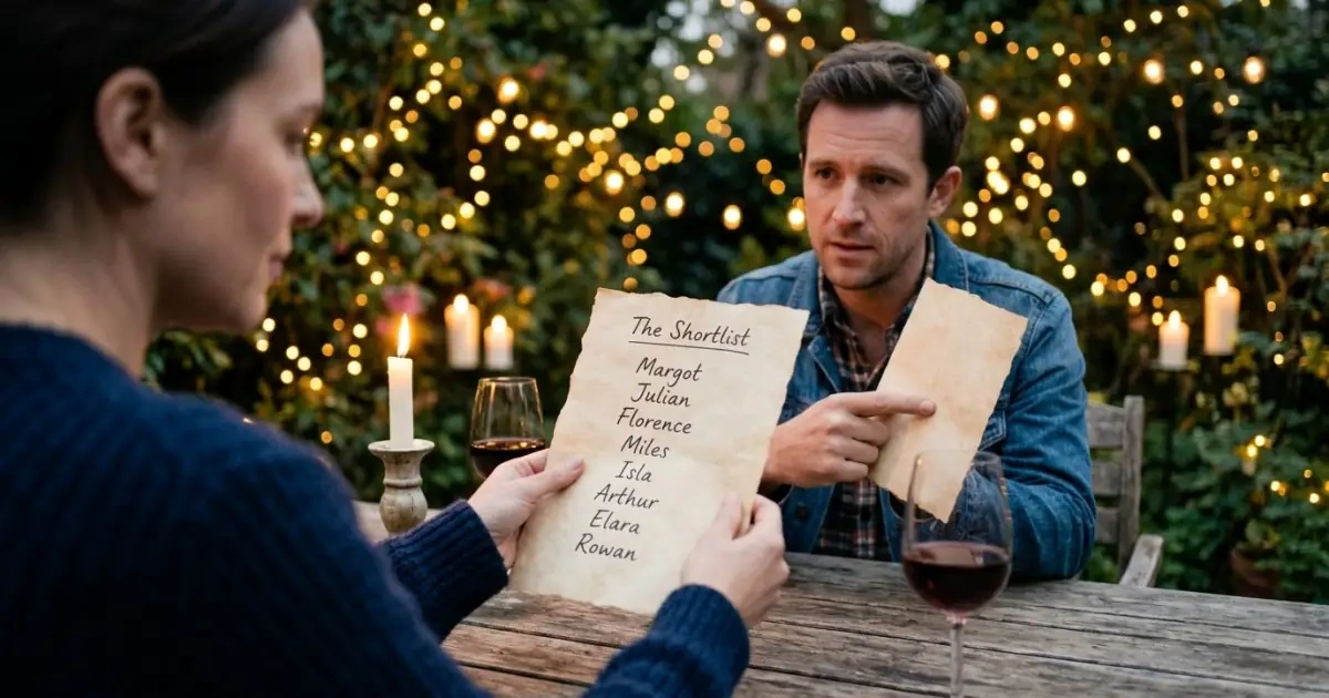 A couple testing a shortlist to ensure they choose a name that works in two languages.