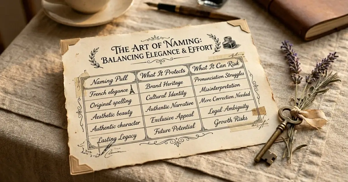 A scrapbook infographic outlining the risks and protections of modern French baby names.