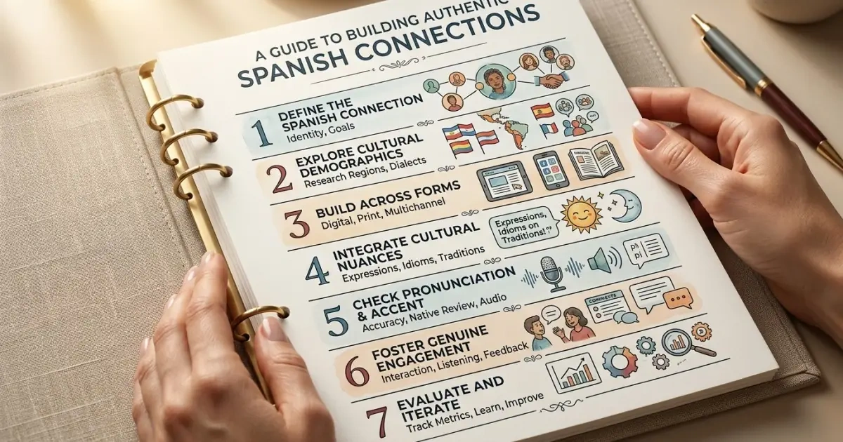 A premium binder infographic outlining the step-by-step framework to choose Spanish names