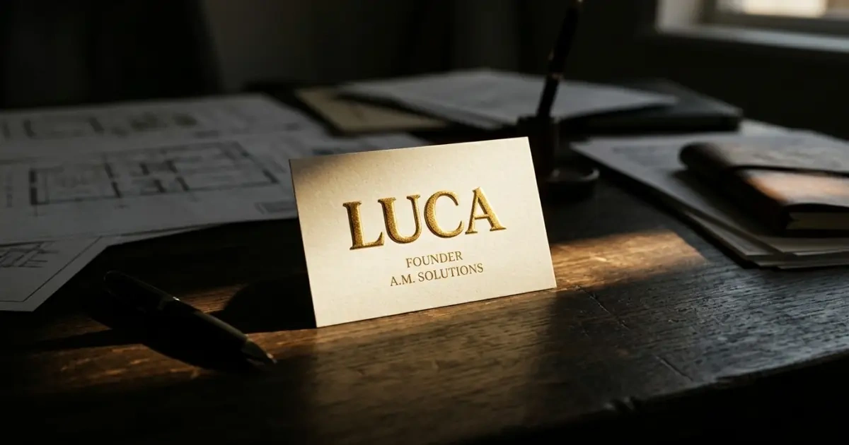 A single name card illuminated brightly by a sunbeam on a desk, symbolizing absolute decision clarity.