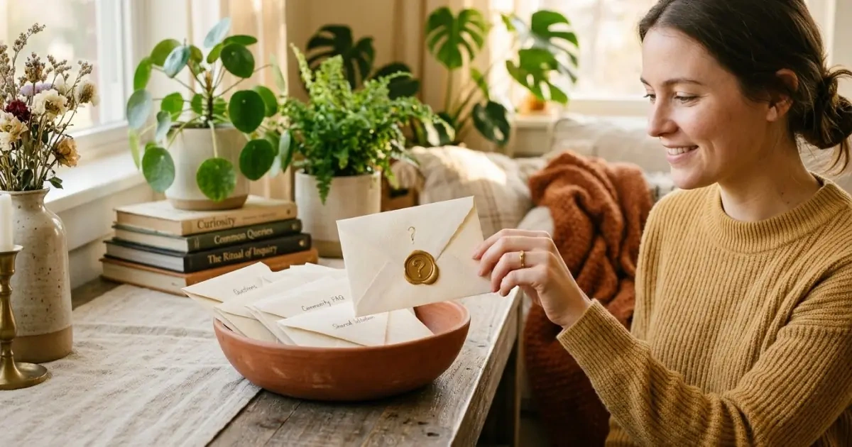 A terracotta bowl filled with elegant cream envelopes with gold wax seals, representing common parent questions.
