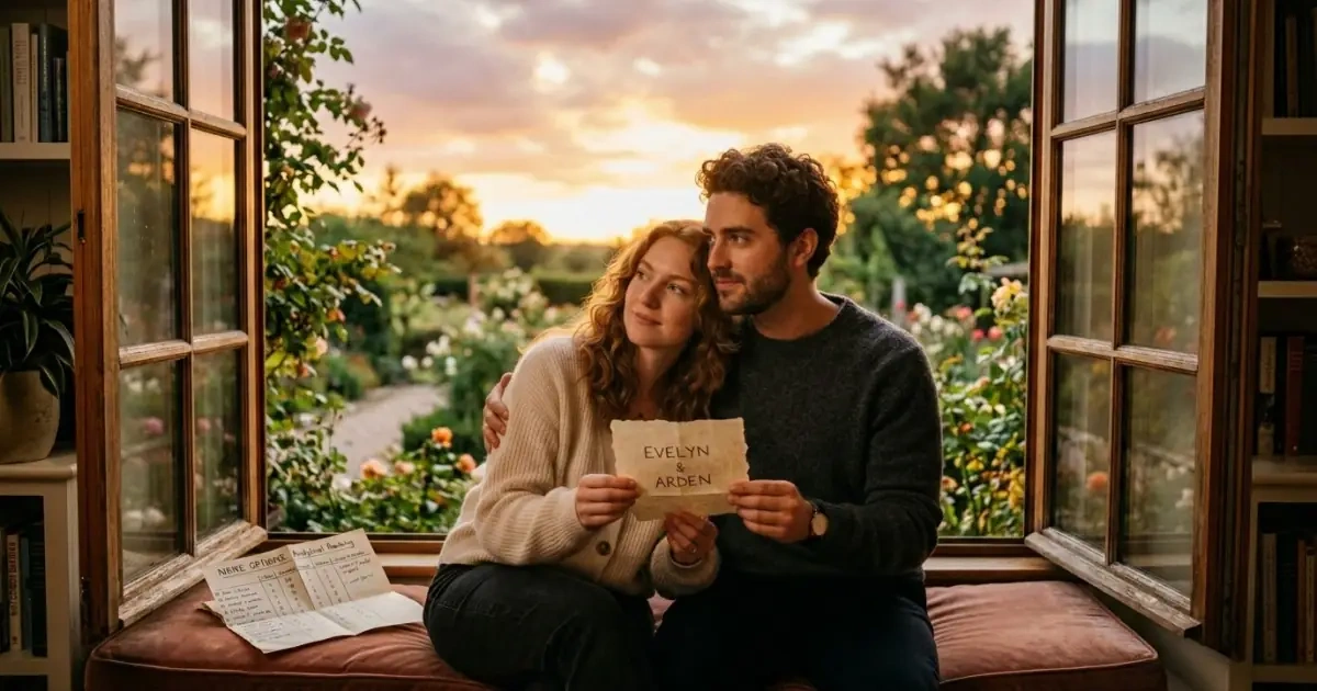 A young couple sharing a moment of emotional intuition over their final choices during a golden sunset.