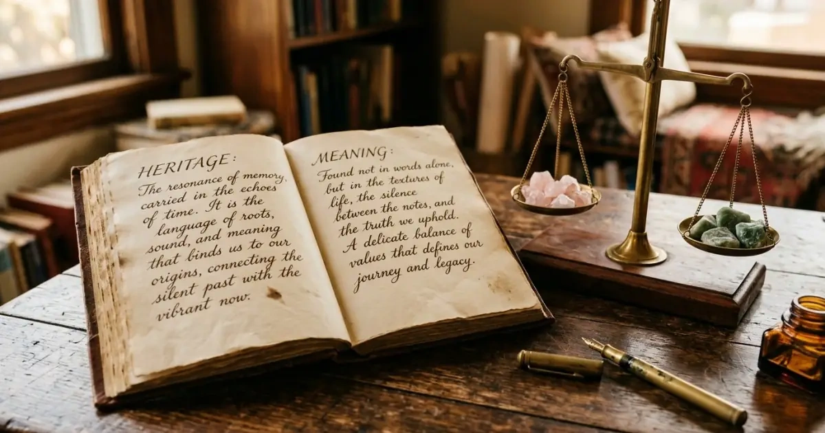 An open antique book and a vintage brass scale representing the trade-offs when choosing a name