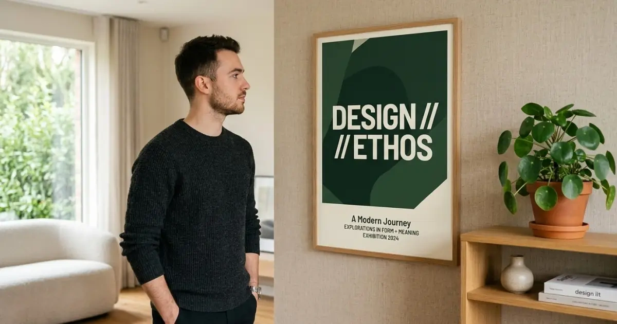 A young man analyzing a modern design representing a style-first naming choice