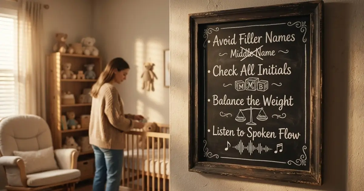 A cozy chalkboard chart displaying common mistakes to avoid when learning how to pick a middle name.