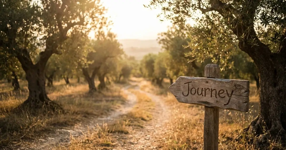 A sunlit path through an olive grove representing next steps in finding meaningful baby names