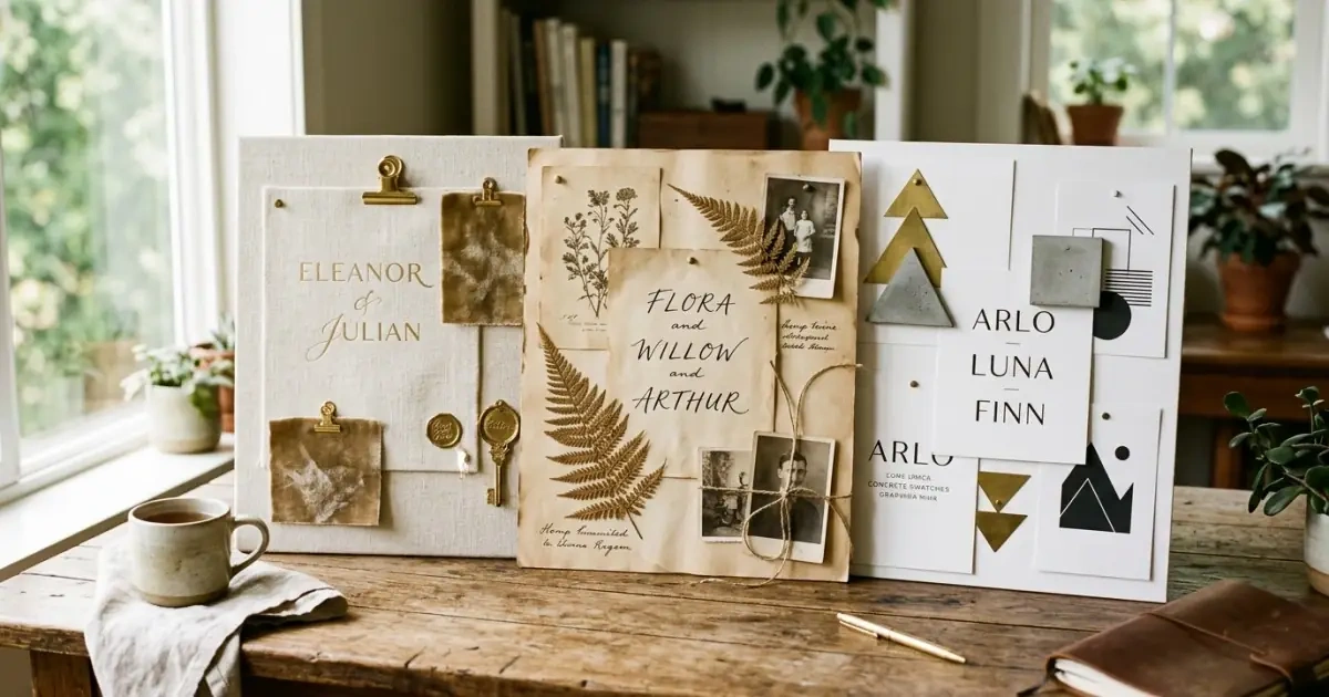 Beautifully styled aesthetic mood boards showcasing different name style families