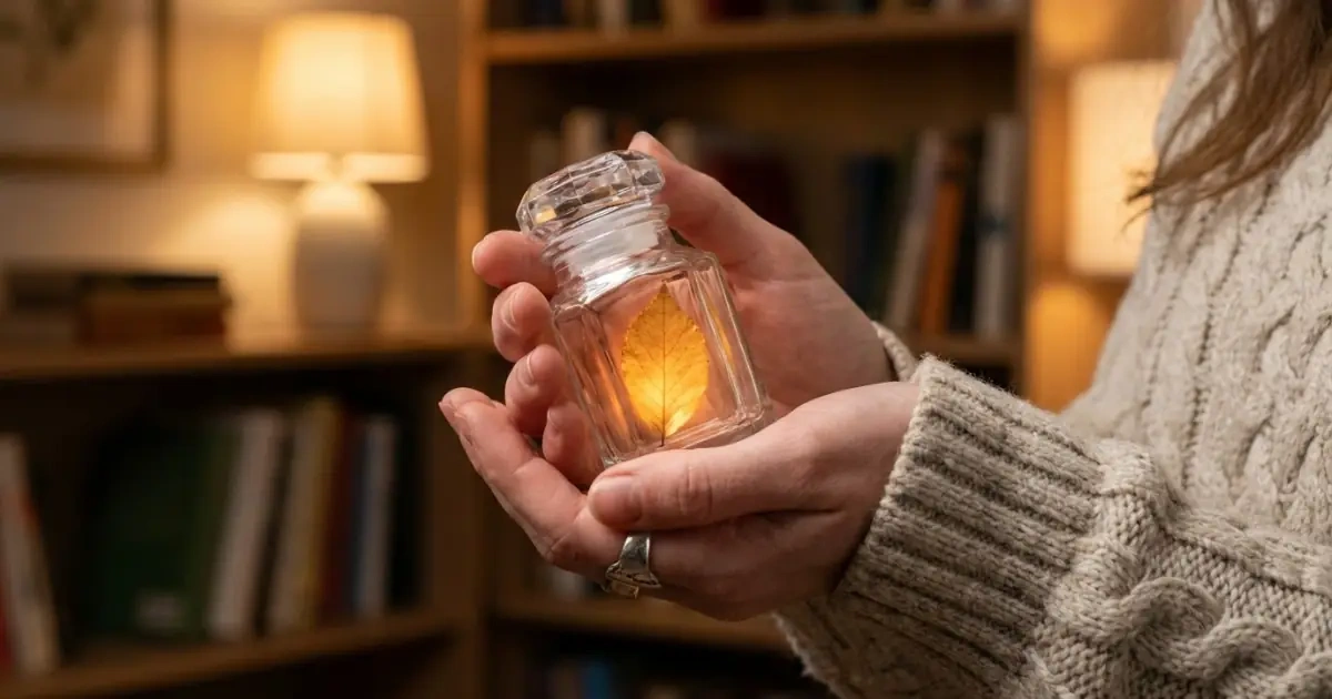 A young woman holding a delicate crystal vial representing deep meaningful middle names.