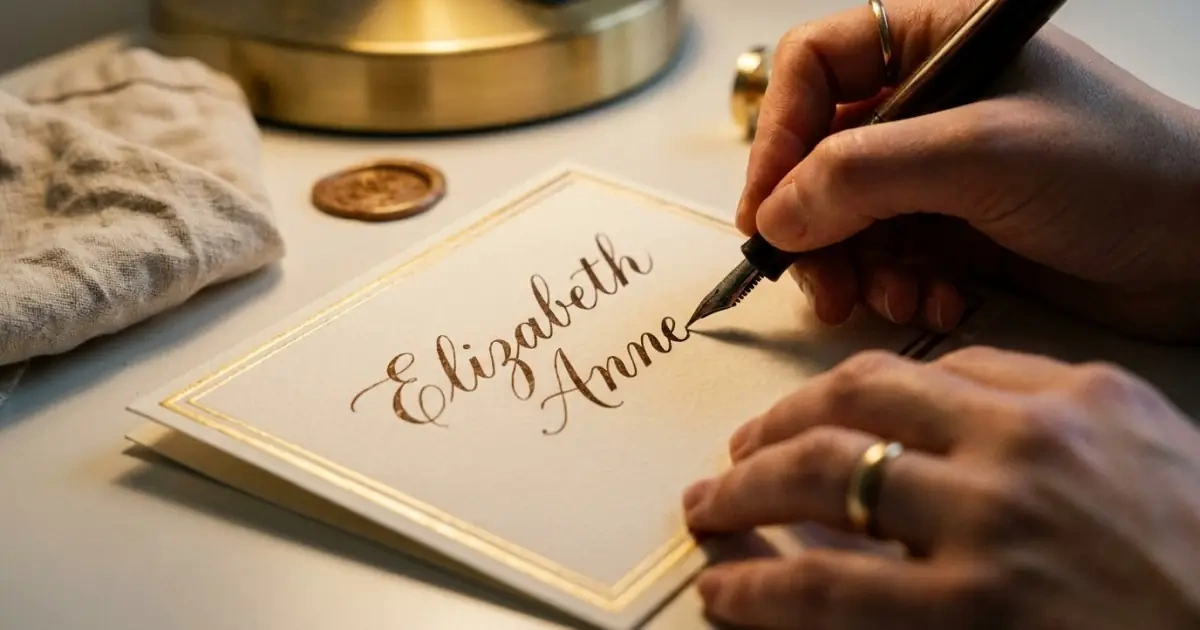 Carefully writing a full name to check the flow of the middle name.