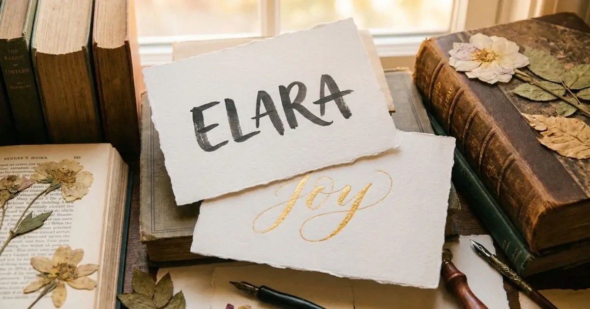 Overlapping stationery cards highlighting a joyful middle name written in brilliant gold foil.
