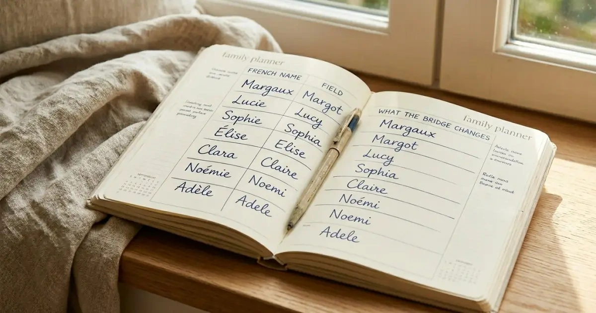 An infographic in a family planner showcasing practical bridge forms for French names.