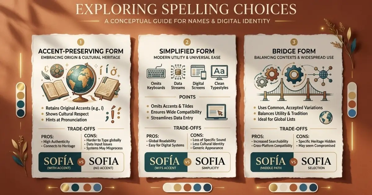 A linen card infographic explaining the impact of accent marks on modern Spanish baby names