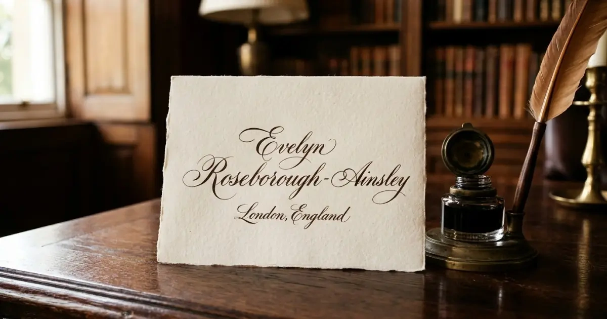 Elegant calligraphy of a full name on a cream envelope testing surname fit