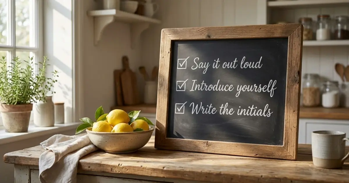 A kitchen chalkboard infographic showing practical tests for baby names that mean blessing