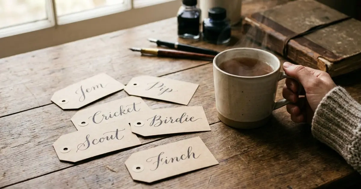 Handwritten nickname labels on a table, illustrating nickname clusters and crowding.